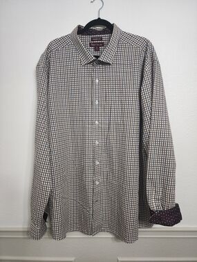 Paulo Solari Men's Long-Sleeve Checked Dress Shirt - White, Blue, Brown 5XL